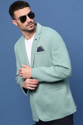 Showoff men's turquoise blue slim fit single-breasted blazer