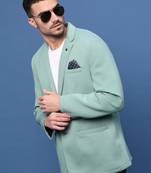 Showoff men's turquoise blue slim fit single-breasted blazer