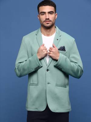 Showoff men's turquoise blue slim fit single-breasted blazer 2