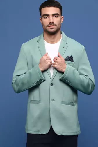 Showoff men's turquoise blue slim fit single-breasted blazer