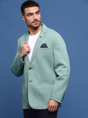Showoff men's turquoise blue slim fit single-breasted blazer 3