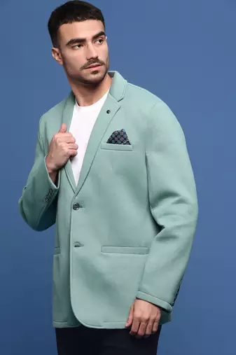 Showoff men's turquoise blue slim fit single-breasted blazer