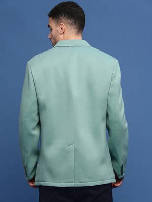 Showoff men's turquoise blue slim fit single-breasted blazer 4