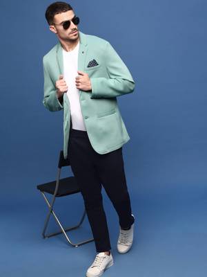 Showoff men's turquoise blue slim fit single-breasted blazer 5