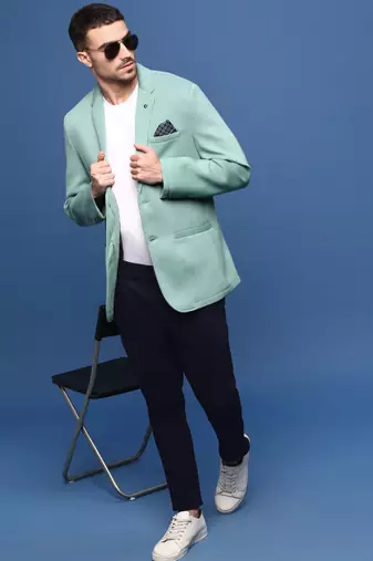 Showoff men's turquoise blue slim fit single-breasted blazer