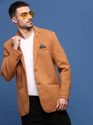 men's camel brown slim fit single-breasted blazer 1