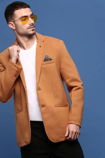 men's camel brown slim fit single-breasted blazer