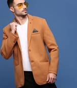 men's camel brown slim fit single-breasted blazer