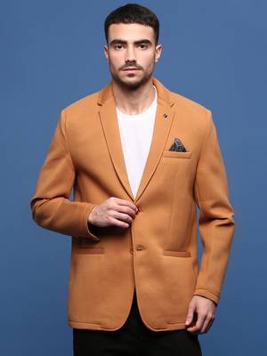 men's camel brown slim fit single-breasted blazer 2
