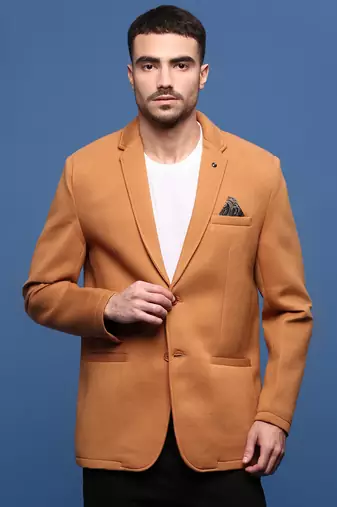men's camel brown slim fit single-breasted blazer