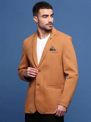 men's camel brown slim fit single-breasted blazer 3