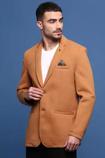 men's camel brown slim fit single-breasted blazer