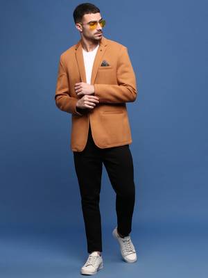men's camel brown slim fit single-breasted blazer 5