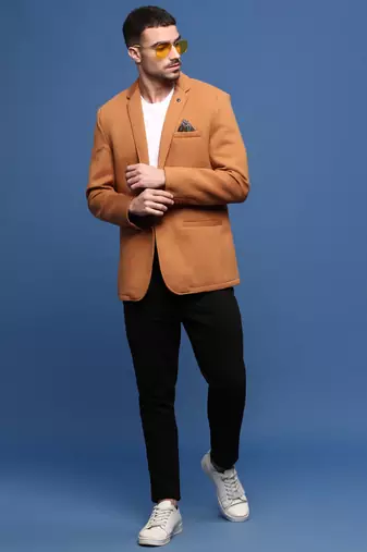 men's camel brown slim fit single-breasted blazer