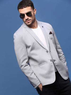 Showoff men's grey slim fit single-breasted blazer 1