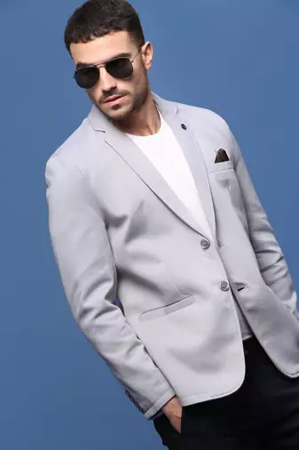 Showoff men's grey slim fit single-breasted blazer