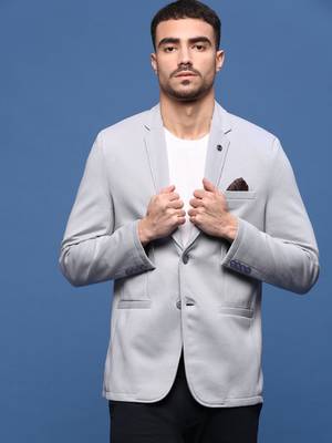 Showoff men's grey slim fit single-breasted blazer 2