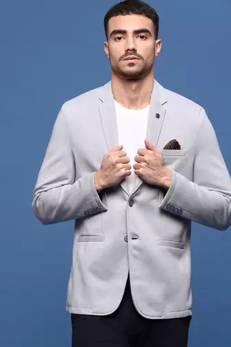 Showoff men's grey slim fit single-breasted blazer