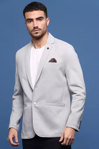 Showoff men's grey slim fit single-breasted blazer