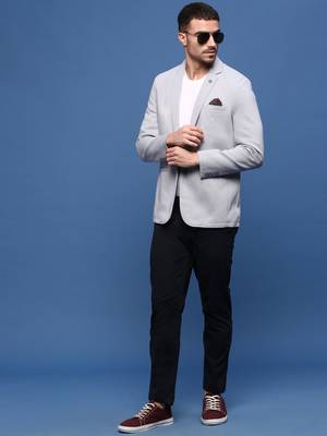 Showoff men's grey slim fit single-breasted blazer 5