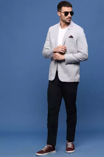 Showoff men's grey slim fit single-breasted blazer