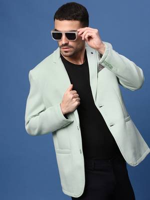 Showoff men's sea green slim fit single-breasted blazer 1
