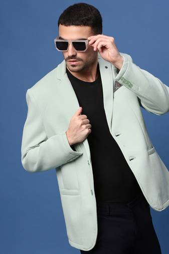 Showoff men's sea green slim fit single-breasted blazer