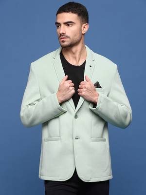 Showoff men's sea green slim fit single-breasted blazer 2