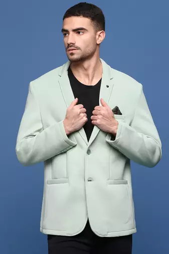 Showoff men's sea green slim fit single-breasted blazer