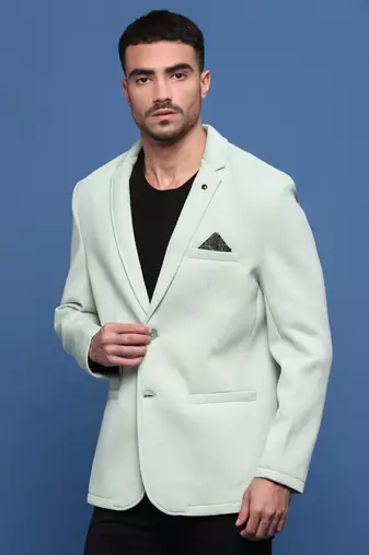 Showoff men's sea green slim fit single-breasted blazer