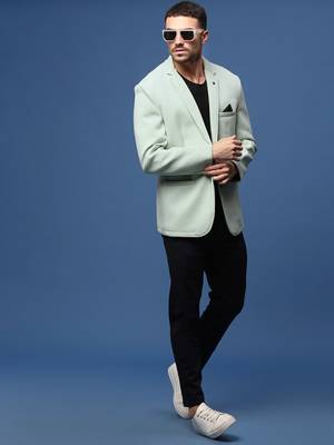 Showoff men's sea green slim fit single-breasted blazer 5