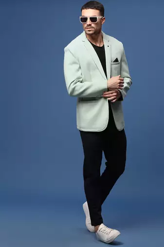 Showoff men's sea green slim fit single-breasted blazer