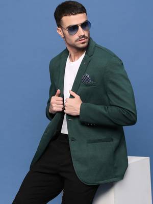 men's green slim fit single-breasted blazer 1