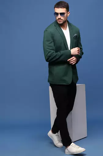 men's green slim fit single-breasted blazer