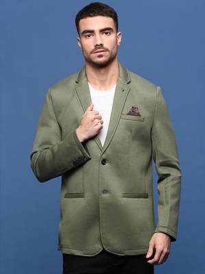 Showoff men's green slim fit single-breasted blazer 2