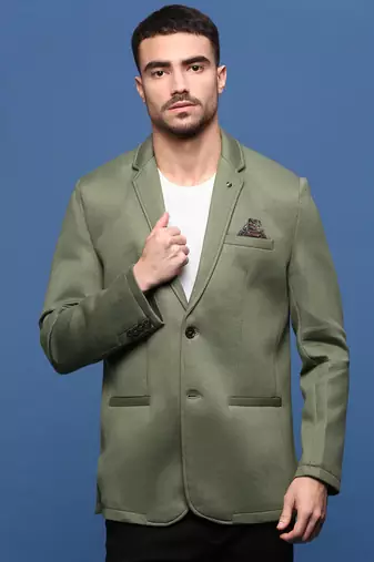 Showoff men's green slim fit single-breasted blazer