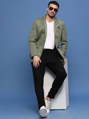 Showoff men's green slim fit single-breasted blazer 5