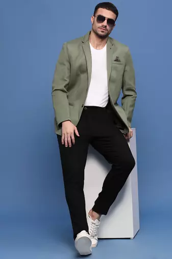 Showoff men's green slim fit single-breasted blazer