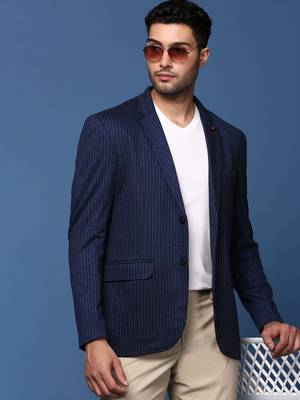 men's navy blue slim fit single breasted blazer 1