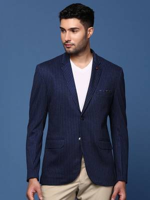 men's navy blue slim fit single breasted blazer 2