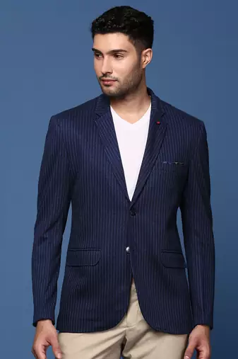 men's navy blue slim fit single breasted blazer