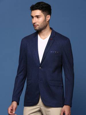 men's navy blue slim fit single breasted blazer 3