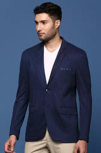 men's navy blue slim fit single breasted blazer