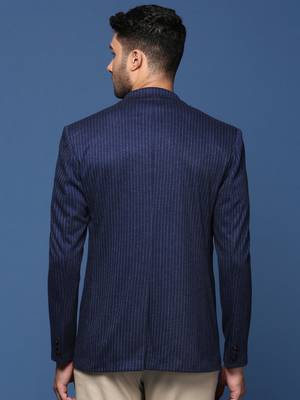 men's navy blue slim fit single breasted blazer 4