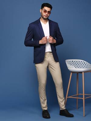 men's navy blue slim fit single breasted blazer 5