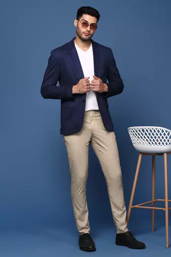 men's navy blue slim fit single breasted blazer