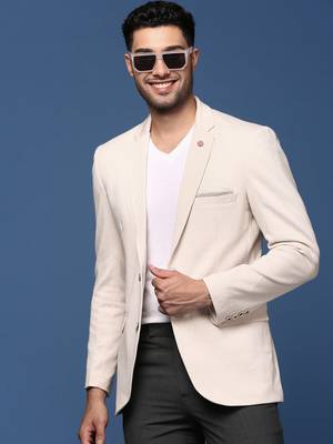men's cream slim fit single breasted blazer 1