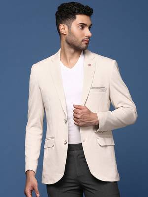 men's cream slim fit single breasted blazer 2
