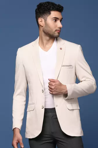 men's cream slim fit single breasted blazer