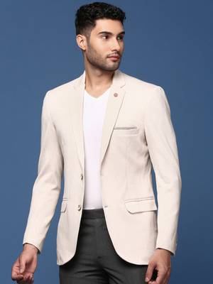 men's cream slim fit single breasted blazer 3
